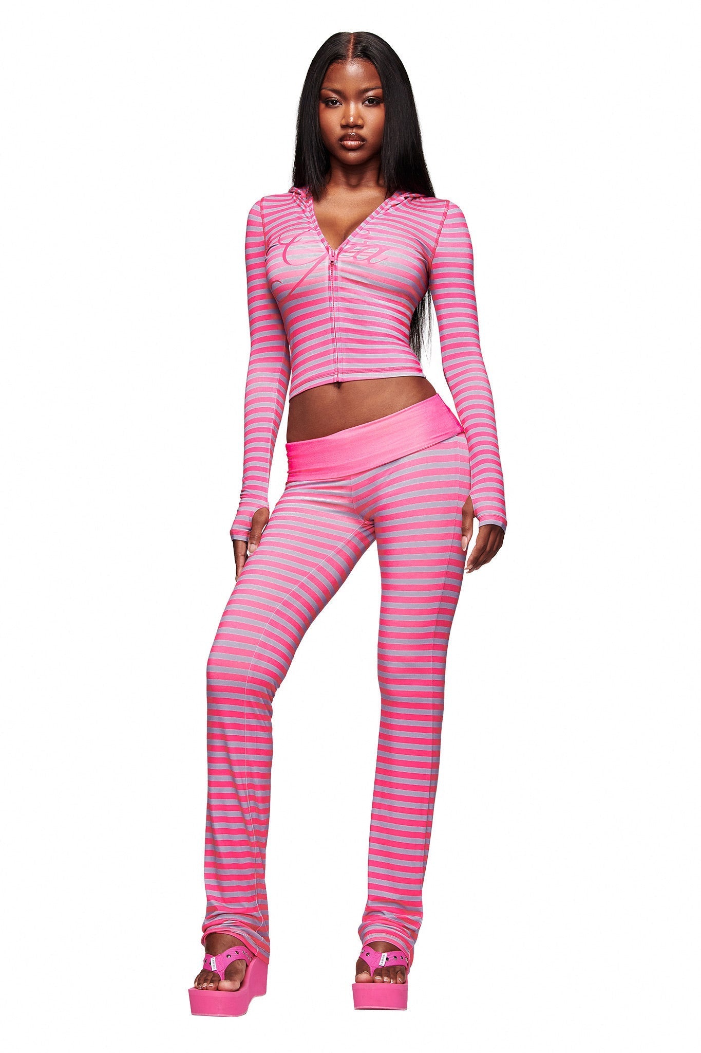 BLARE FOLDOVER TRACKPANT - HOT PINK STRIPE