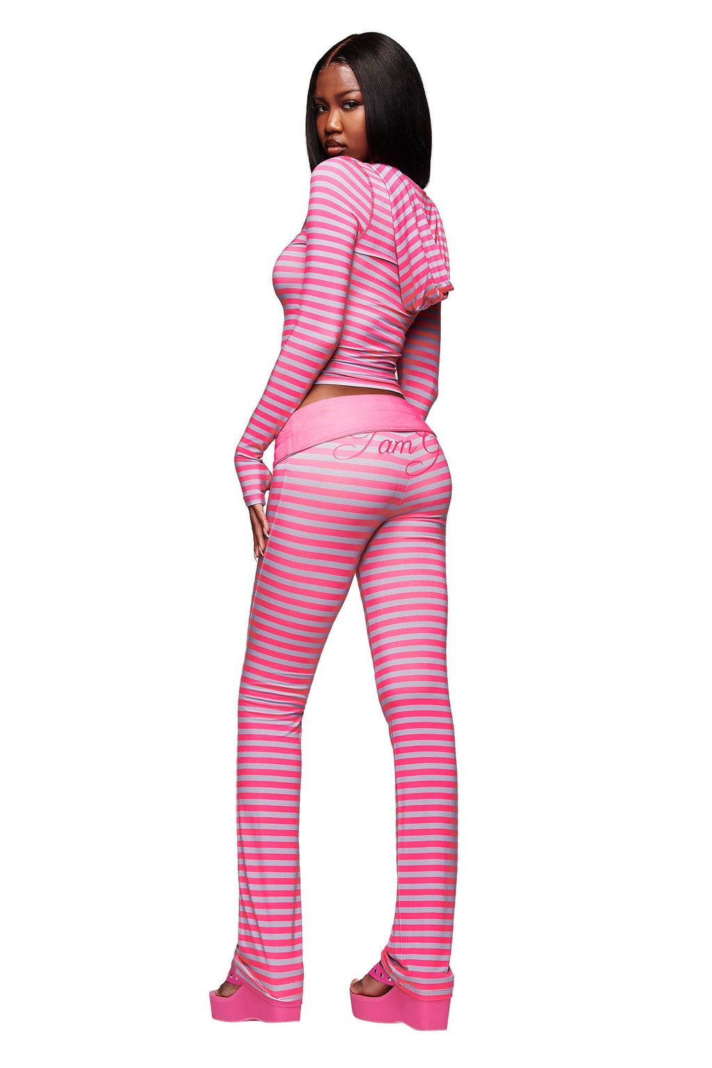 BLARE FOLDOVER TRACKPANT - HOT PINK STRIPE